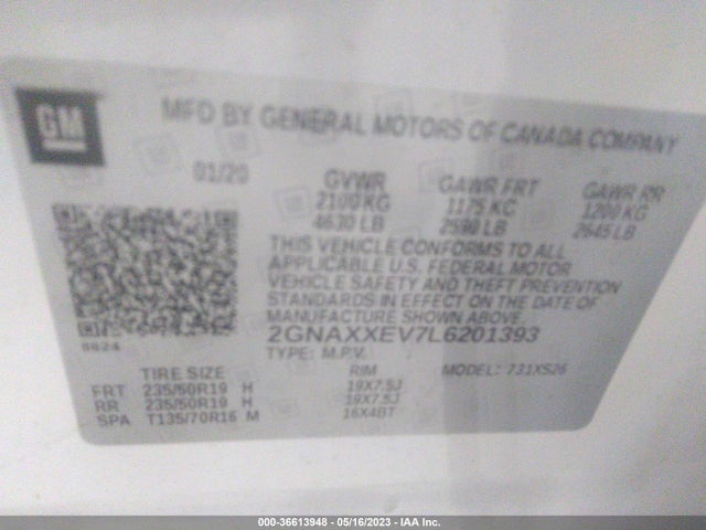 Chevrolet Equinox Premier 2020 2GNAXXEV7L6201393 Image 9