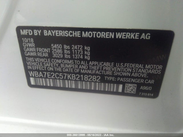 BMW 7 Series 740i 2019 WBA7E2C57KB218282 Image 9