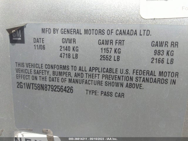 2007 CHEVROLET IMPALA 3.5L LT VIN: 2G1WT58N879256426