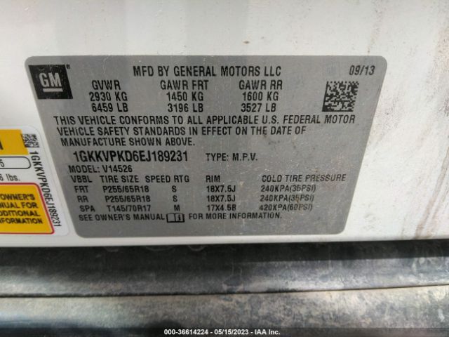 1GKKVPKD6EJ189231 GMC ACADIA SLE