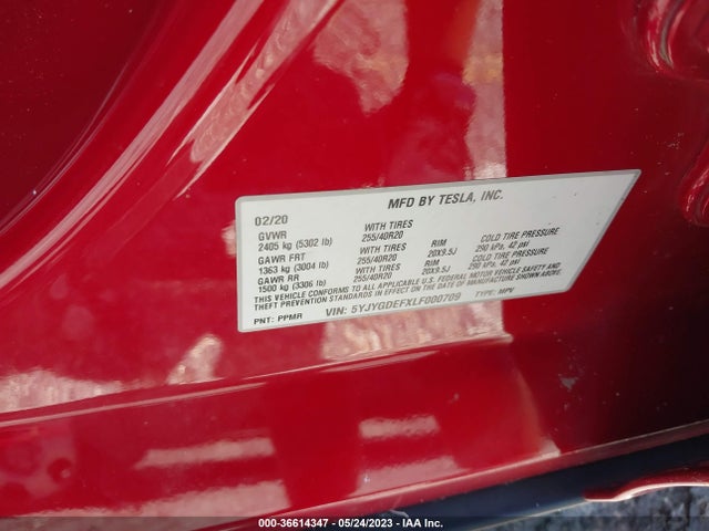 5YJYGDEFXLF000709 Tesla Model Y Long Range/performance