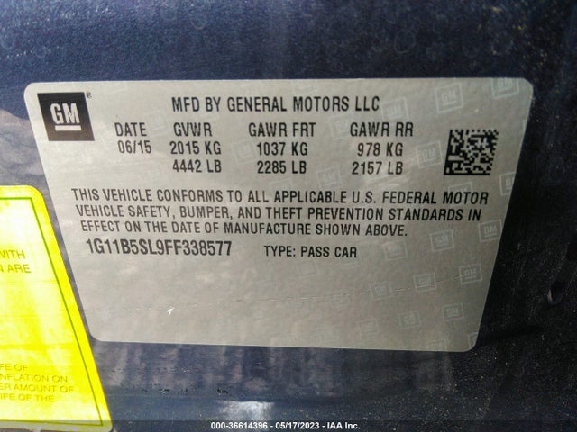 2015 CHEVROLET MALIBU LS VIN: 1G11B5SL9FF338577