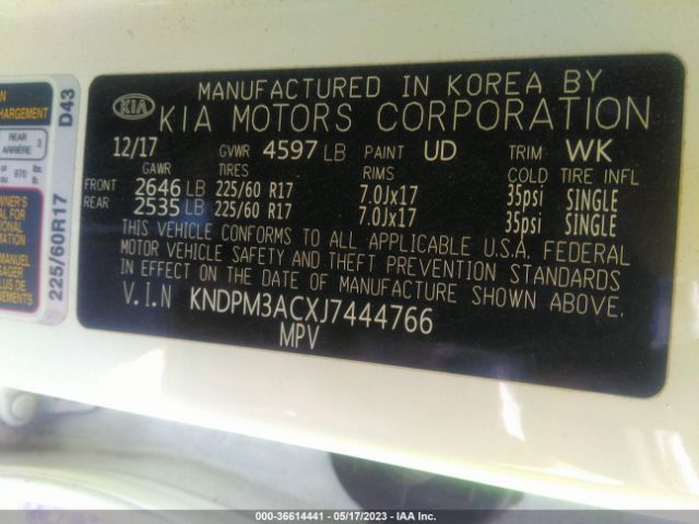 KNDPM3ACXJ7444766 KIA Sportage Lx
