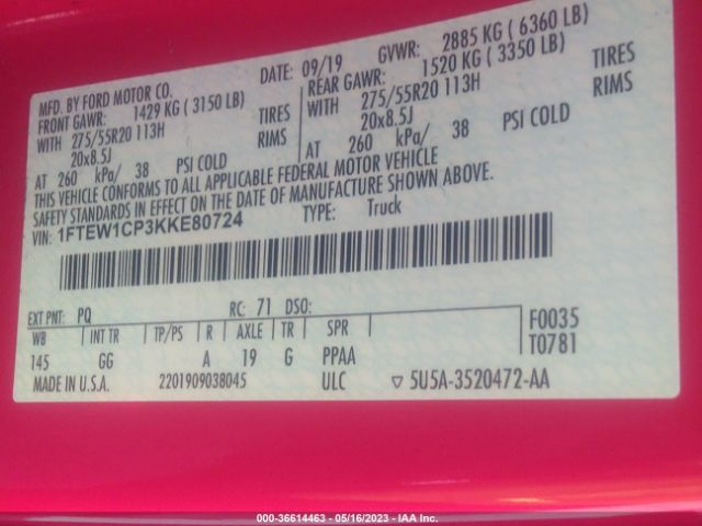 1FTEW1CP3KKE80724 Ford F-150 Xl/xlt/lariat