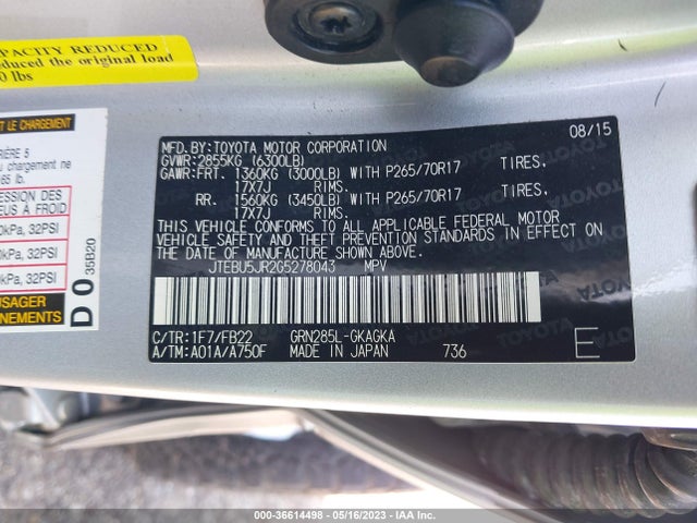 Toyota 4runner Limited/trail/sr5 2016 JTEBU5JR2G5278043 Image 10
