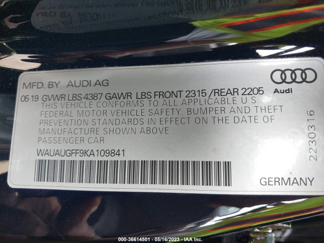 WAUAUGFF9KA109841 Audi A3 Sedan Premium/titanium Premium