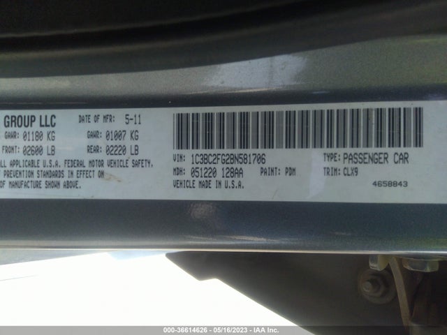 2011 CHRYSLER 200 LIMITED VIN: 1C3BC2FG2BN581706