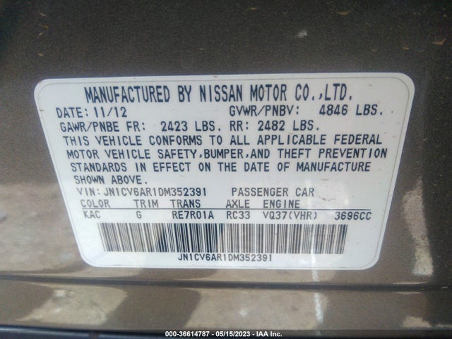 2013 INFINITI G37 SEDAN X VIN: JN1CV6AR1DM352391