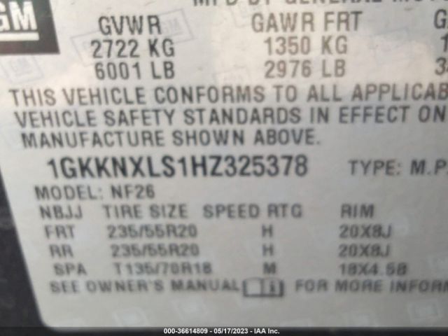 1GKKNXLS1HZ325378 GMC Acadia Denali
