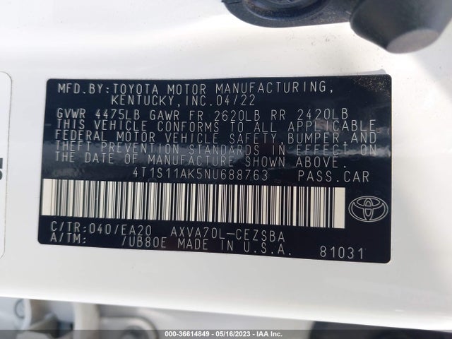 Toyota CAMRY SE 2022 4T1S11AK5NU688763 Image 9