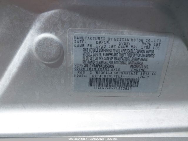 3N1CN7AP6KL850839 Nissan Versa Sedan Sv