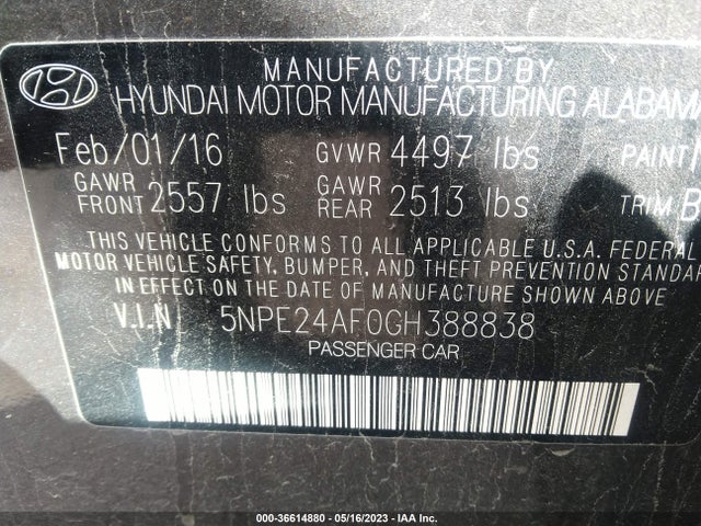 Hyundai Sonata 2.4l Se 2016 5NPE24AF0GH388838 Image 10