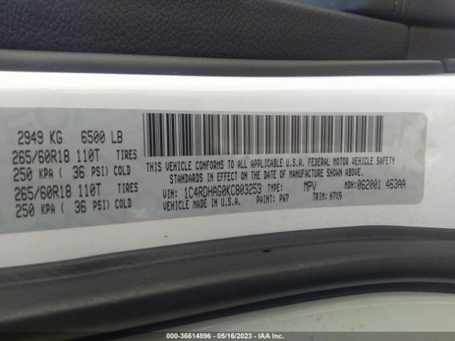 1C4RDHAG0KC803253 Dodge Durango Sxt