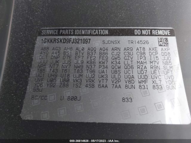 1GKKRSKD9FJ321097 GMC ACADIA SLT