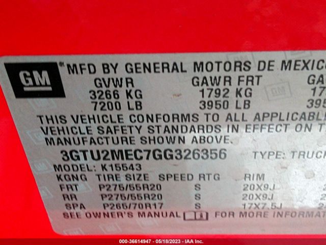 3GTU2MEC7GG326356 GMC Sierra 1500 Sle