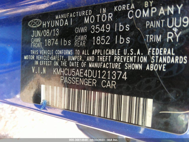 2013 HYUNDAI ACCENT SE VIN: KMHCU5AE4DU121374