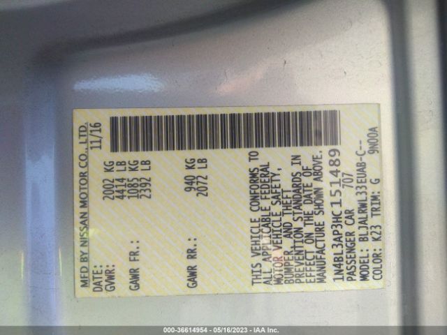 1N4BL3AP3HC151489 Nissan Altima 3.5 Sl
