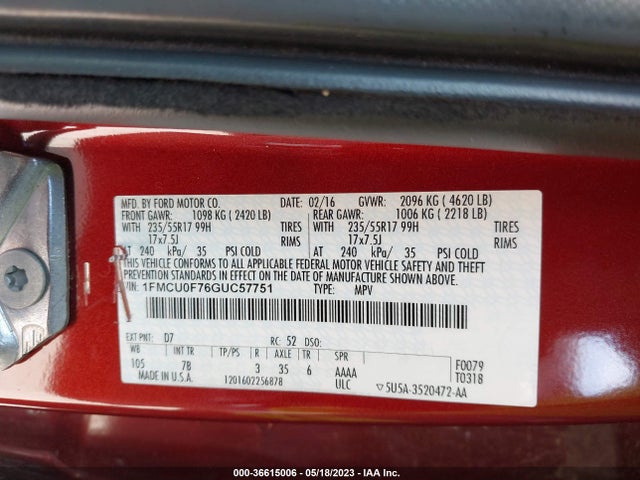 Ford ESCAPE S 2016 1FMCU0F76GUC57751 Image 10