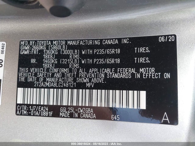 2020 Lexus RX, VIN: 2T2AZMDA8LC248121