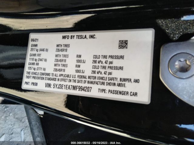 5YJ3E1EA7MF994207 Tesla Model 3 Standard Range Plus