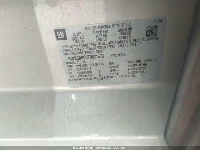 Chevrolet Tahoe Lt 2015 1GNSCBKC5FR521570 Image 10