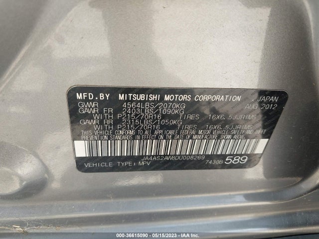 2013 MITSUBISHI OUTLANDER ES VIN: JA4AS2AW8DU008269