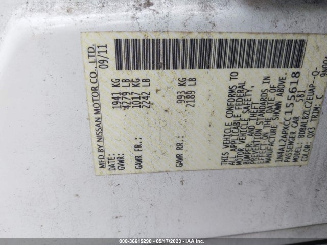 2012 NISSAN ALTIMA 2.5 S VIN: 1N4AL2APXCC155618