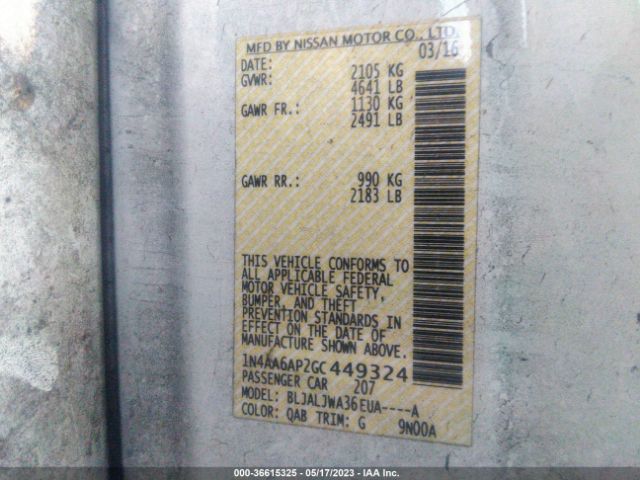 1N4AA6AP2GC449324 Nissan Maxima 3.5 Sv