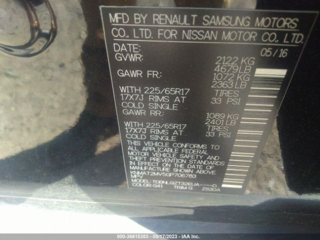 KNMAT2MV5GP706783 Nissan Rogue Sv/sl/s