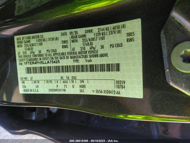 2020 FORD RANGER XLT VIN: 1FTER4FH5LLA75425