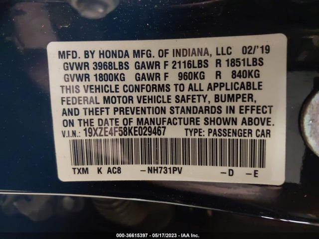 Honda INSIGHT EX 2019 19XZE4F58KE029467 Image 9
