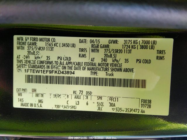 1FTEW1EF9FKD43894 Ford F-150 Xlt/xl/lariat/platinum