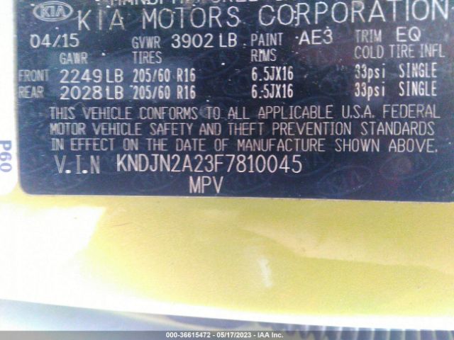 KNDJN2A23F7810045 KIA Soul Base