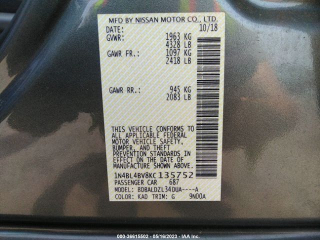 1N4BL4BV8KC135752 Nissan Altima 2.5 S