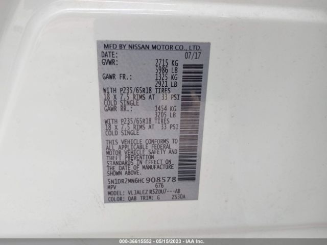 5N1DR2MN6HC908578 Nissan Pathfinder Sv