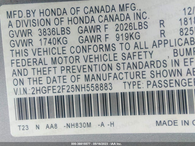 Honda Civic Lx 2022 2HGFE2F25NH558883 Image 9