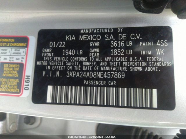 3KPA24AD8NE457869 KIA RIO S