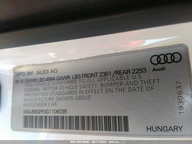 WAUB8GFF0G1106035 Audi A3 2.0t Premium