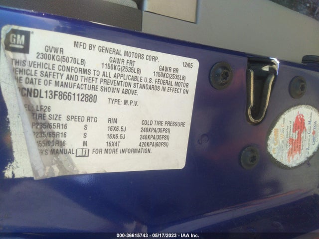 2006 CHEVROLET EQUINOX LS VIN: 2CNDL13F866112880