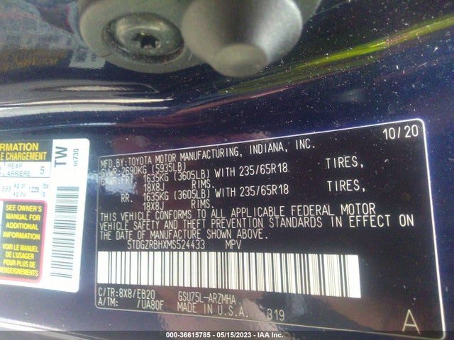 Toyota Highlander Xle 2021 5TDGZRBHXMS524433 Image 9