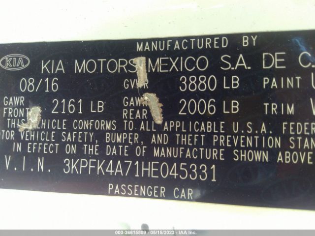 3KPFK4A71HE045331 KIA FORTE LX