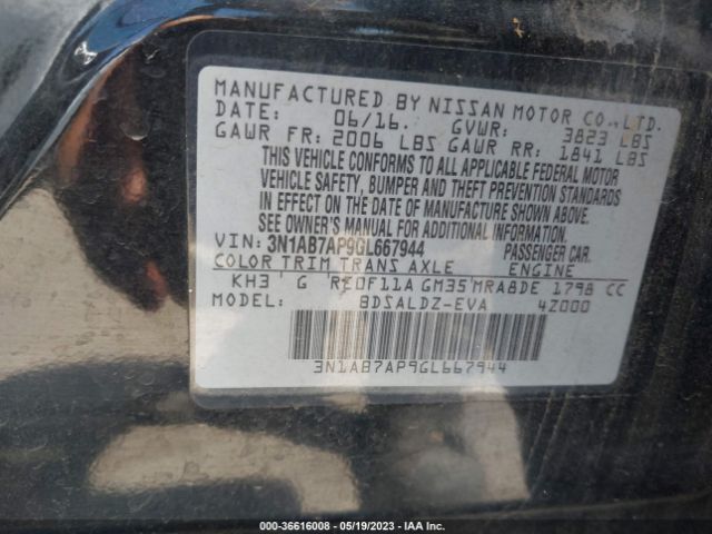 3N1AB7AP9GL667944 Nissan Sentra Sr/sl/s/sv/fe+ S