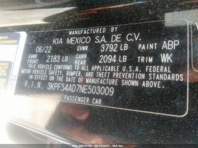 3KPF54AD7NE503009 KIA Forte Gt-line