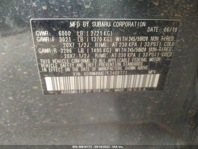 4S4WMAMD7K3408171 Subaru Ascent Limited