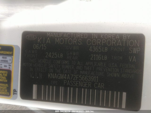 KIA Optima Lx 2015 KNAGM4A72F5663911 Image 10