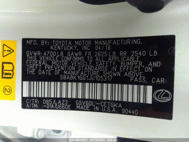 Lexus Es Es 350 2018 58ABK1GG1JU105317 Image 10