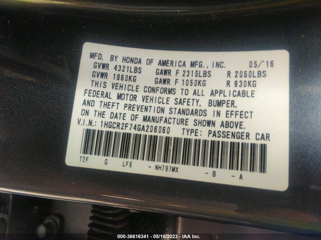 Honda Accord Sedan Ex 2016 1HGCR2F74GA206060 Image 9
