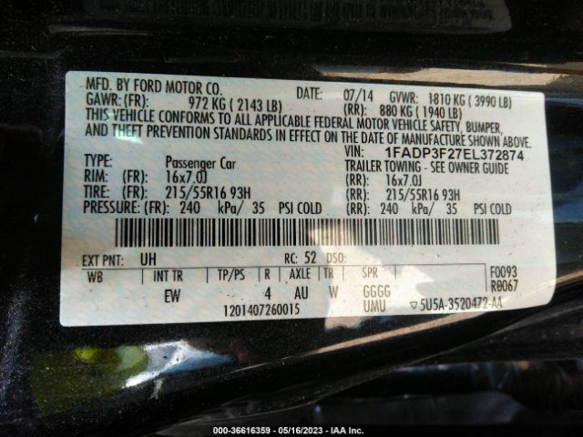 1FADP3F27EL372874 Ford FOCUS SE
