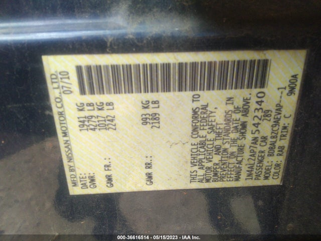 2010 NISSAN ALTIMA 2.5 S VIN: 1N4AL2AP7AN542340