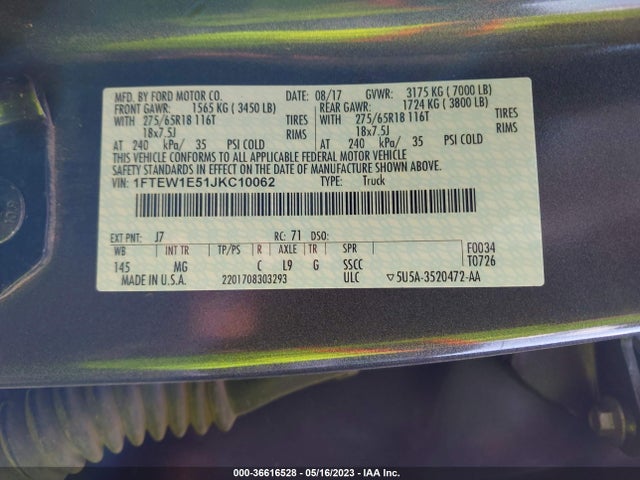 Ford F-150 Xl/xlt/lariat 2018 1FTEW1E51JKC10062 Image 10